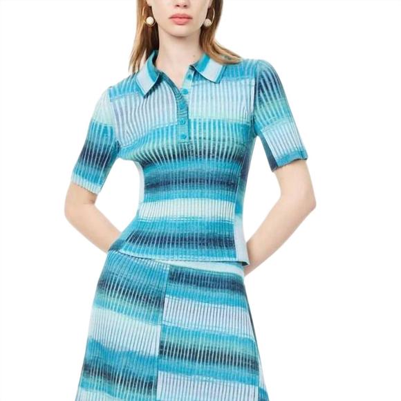 NEW JONATHAN SIMKHAI davina short sleeve polo in bermuda multi - Picture 1 of 4